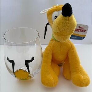 Disney Pluto Plush and Glass Set